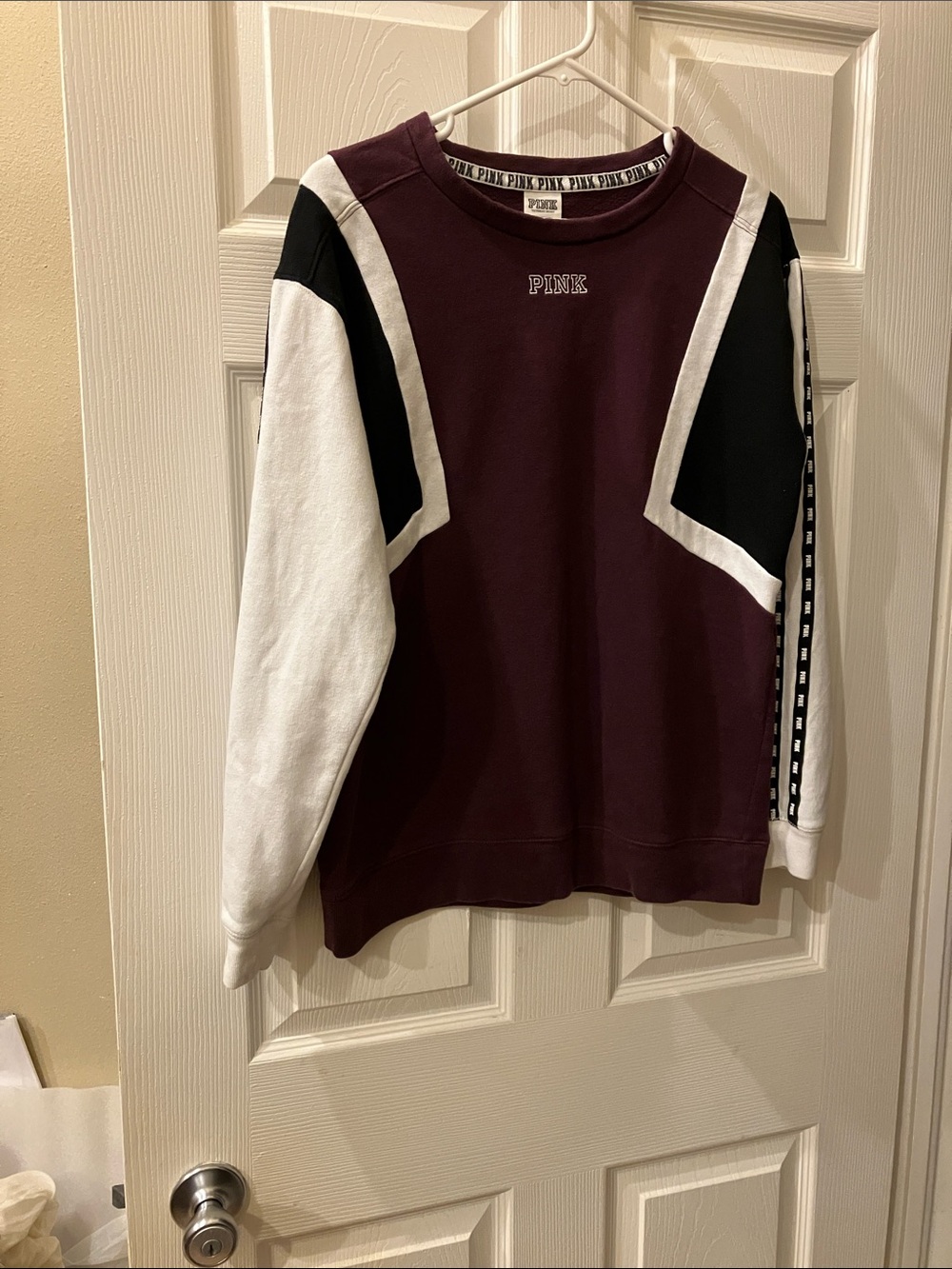 PINK Victoria's Secret woman’s Colorblock Crewneck - Burgundy, Black, White